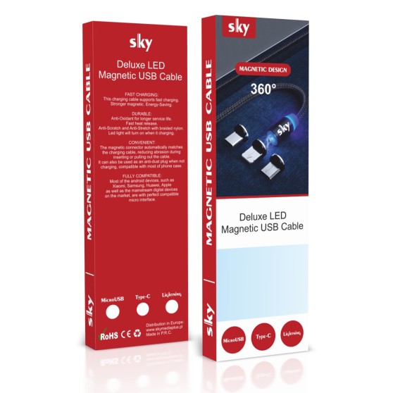 Магнитный кабель SKY Micro USB (S7R 5A-100) для зарядки и передачи данных (100 см) Red