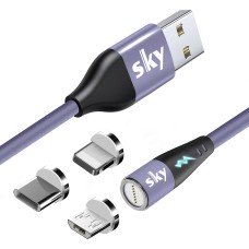 Магнітний кабель SKY 3в1 (S7R 5A-100) для заряджання та передачі даних (100 см) Purple