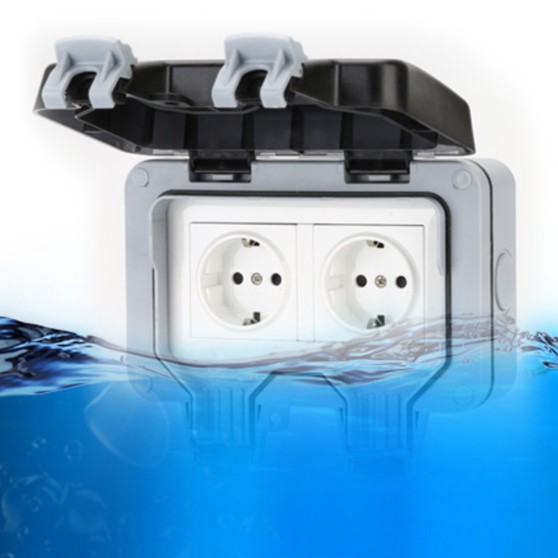 Розетка вологозахищена IP66 зовнішня подвійна SKY (MP22-G) 16А/250V Розетка вологозахищена IP66 зовнішня подвійна SKY (MP22-G) 16А/250V