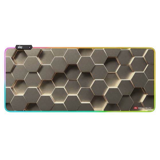 Геймерський килимок для мишки SKY (GMS-WT 9040/155-2) Hexagon / RGB підсвічування / 90x40 см