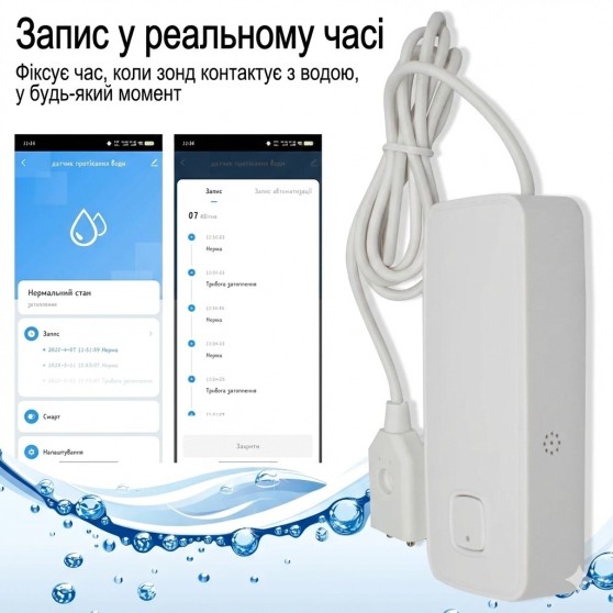 Розумний датчик протікання води WiFi water leakage detector Tuya звукова система захисту від затоплення WG-099 для дому, квартири