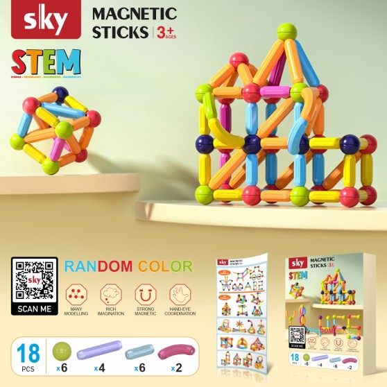 Магнитный конструктор - SKY Magnetic Sticks (B 018) набор 18 элементов (color mix)
