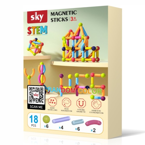 Магнитный конструктор - SKY Magnetic Sticks (B 018) набор 18 элементов (color mix)