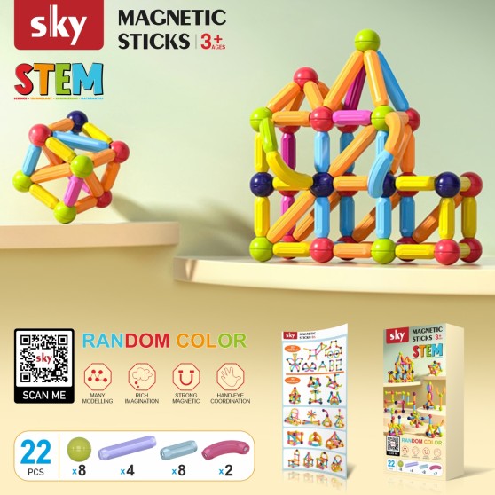 Магнітний конструктор - SKY Magnetic Sticks (B 022) набір 22 елемента (мікс кольорів)
