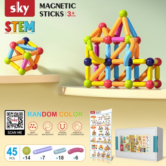 Магнітний конструктор - SKY Magnetic Sticks (B 045) набір 45 елементів (мікс кольорів)