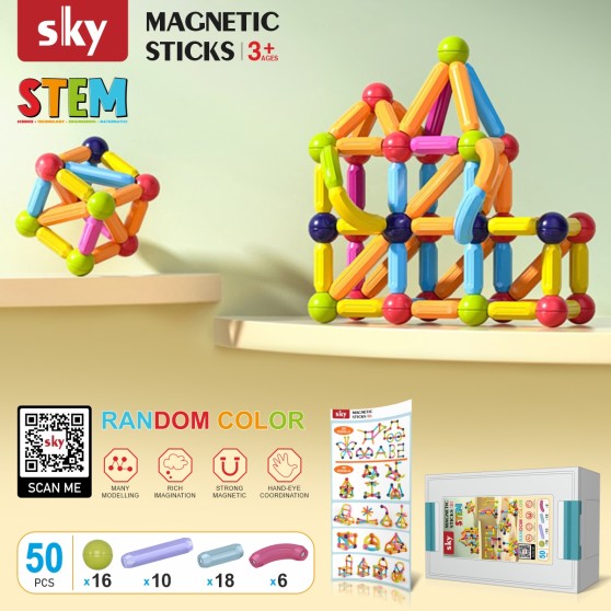 Магнітний конструктор - SKY Magnetic Sticks (B 050) набір 50 елементів (мікс кольорів)