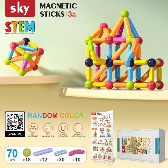 Магнітний конструктор - SKY Magnetic Sticks (B 070) набір 70 елементів (мікс кольорів)