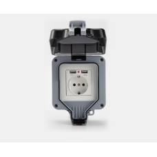 Розетка вологозахищена IP66 зовнішня одинарна SKY (MP21-G-USB) 16А/250V