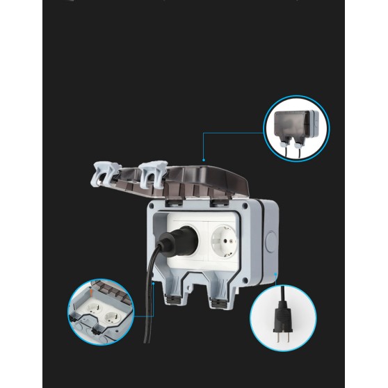 Розетка вологозахищена IP66 зовнішня заглиблена подвійна SKY (MPG2-G-SN) 16А/250V Розетка вологозахищена IP66 зовнішня заглиблена подвійна SKY (MPG2-G-SN) 16А/250V