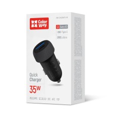 Автомобильное зарядное устройство ColorWay 2USB (Type-C PD35W + USB QC3.0) 35W Black (CW-CHA064PD-BK)