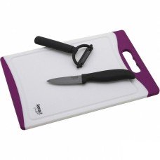 Набір ніж, скребок та дошка Lamart (LT2020) NOIR, 3 елементи, кераміка/термопласт, фіолетовий