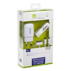 Набір: зарядний пристрій, USB-зарядний пристрій, кабель M-Life (ML0606) авто-1A; мережа-2,1/1A