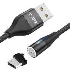 Магнитный кабель TOPK (AM60) micro USB (SR 5A-20) для зарядки и передачи данных (100 см) Black