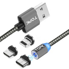 Магнітний кабель TOPK 3в1 (R) для заряджання (100 см) Grey