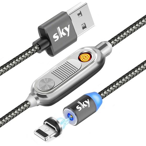 Магнитный кабель SKY apple-lightning (R ZIP) с прикуривателем. для зарядки (120 см) Grey