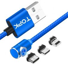 Магнитный кабель TOPK 3в1 (L) для зарядки (100 см) Blue