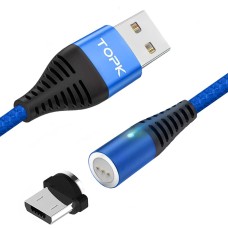 Магнітний кабель TOPK (AM68) micro USB (SR 3A-30) для заряджання та передачі даних (100 см) Blue