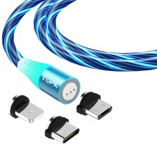 Магнітний кабель TOPK (AM16) 3в1 (SRZ 5A) для заряджання та передачі даних (100 см) Blue