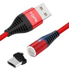 Магнітний кабель TOPK (AM68) micro USB (SR 3A-30) для заряджання та передачі даних (100 см) Red