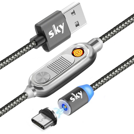 Магнітний кабель SKY type C (R ZIP) із прикурювачем. для заряджання (120 см) Grey