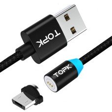 Магнітний кабель TOPK (AM37) micro USB (SR 5A-10) для заряджання та передачі даних (100 см) Black
