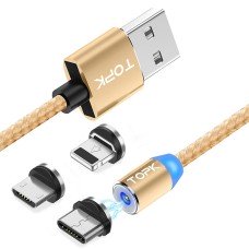 Магнітний кабель TOPK 3в1 (R) для заряджання (100 см) Gold