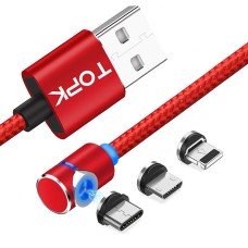 Магнітний кабель TOPK 3в1 (L) для заряджання (100 см) Red