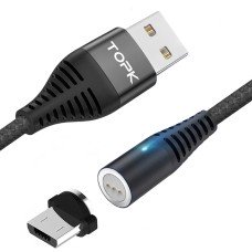 Магнітний кабель TOPK (AM68) micro USB (SR 3A-30) для заряджання та передачі даних (100 см) Black