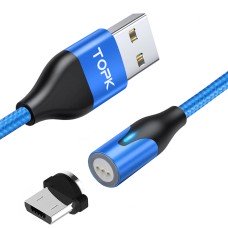 Магнитный кабель TOPK (AM38) micro USB (SR 3A-40) для зарядки и передачи данных (100 см) Blue