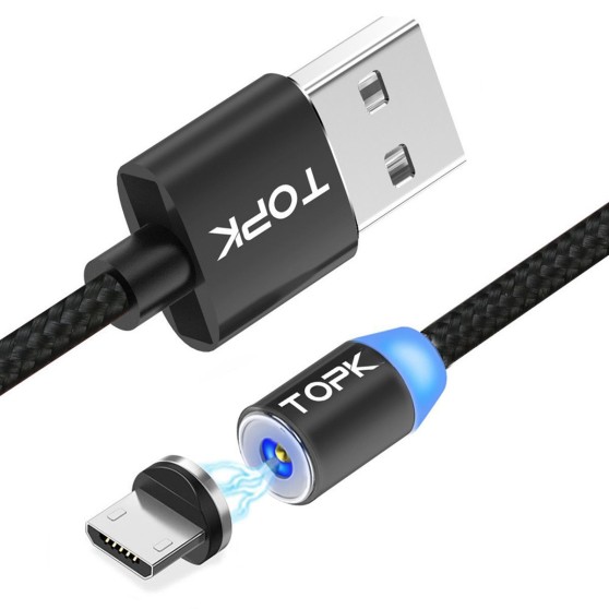 Магнітний кабель TOPK micro USB (R) для заряджання (100 см) Black