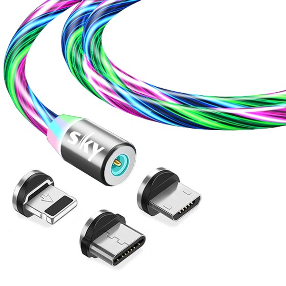 Магнитный кабель SKY 3в1 (RZ) для зарядки (100 см) RGB