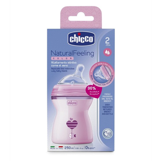 Бутылочка Chicco - Natural Feeling (80825.11) 250 мл / 2 мес.+, пластик, соска силикон (средний поток), розовый