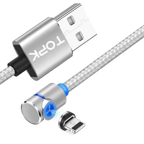 Магнітний кабель TOPK apple-lightning (L) для заряджання (100 см) Silver