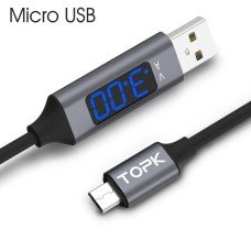 Кабель USB TOPK Display (C132) Micro USB (100 см) Grey 5V/3A