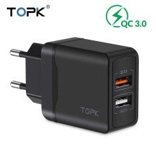 Мережевий зарядний пристрій TOPK (B244Q) 2USB QC 3.0 18W Black