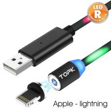 Магнітний кабель TOPK apple-lightning (R LED) для заряджання (100 см) Black