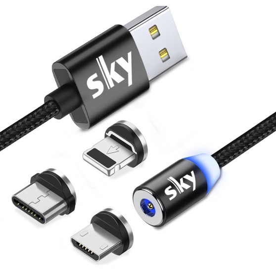 Магнітний кабель SKY 3в1 (R) для заряджання (100 см) Black