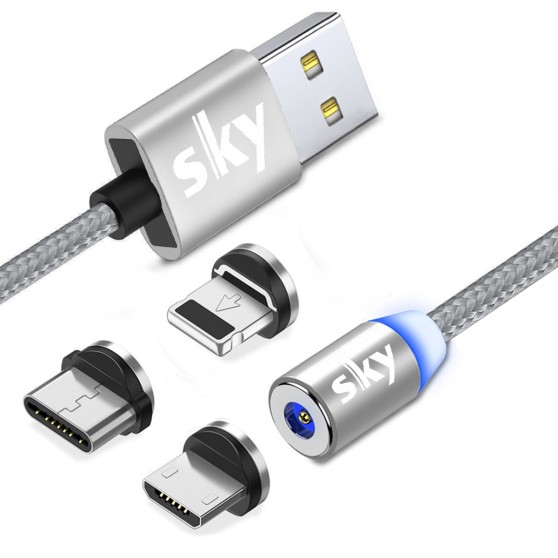 Магнітний кабель SKY 3в1 (R) для заряджання (100 см) Silver