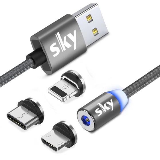 Магнітний кабель SKY 3в1 (R) для заряджання (100 см) Grey