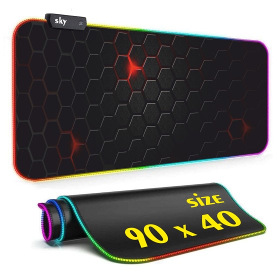 Геймерський килимок для мишки SKY (GMS-WT 9040/151) Hexagon / RGB підсвічування / 90x40 см
