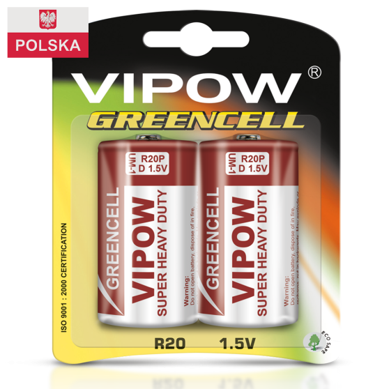 Батарейка Vipow - Greencell (BAT0084B) D (2 шт./блістер)