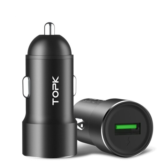 Автомобільний зарядний пристрій TOPK (BA B102Q) QC 3.0/1USB (30W) Black